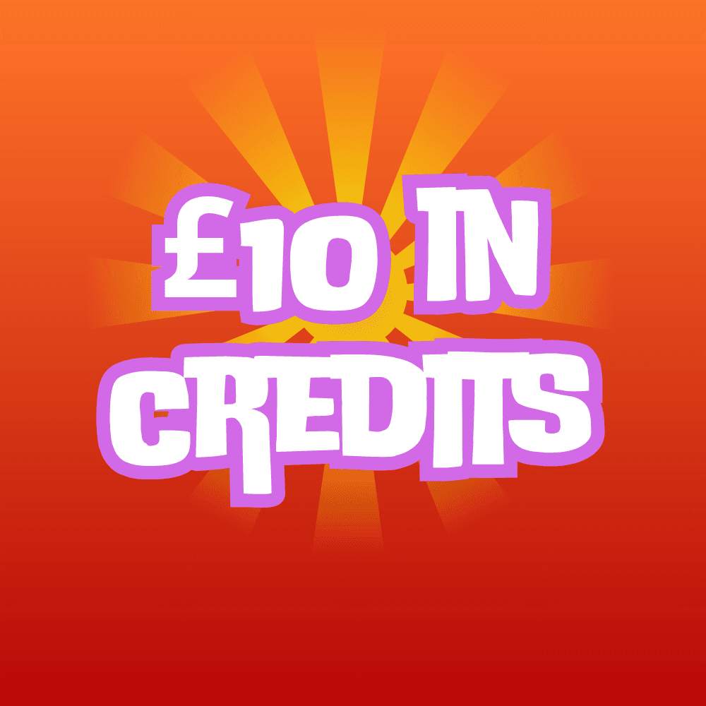 Graphic displaying the text '£10 in Credits' on a colorful background.
